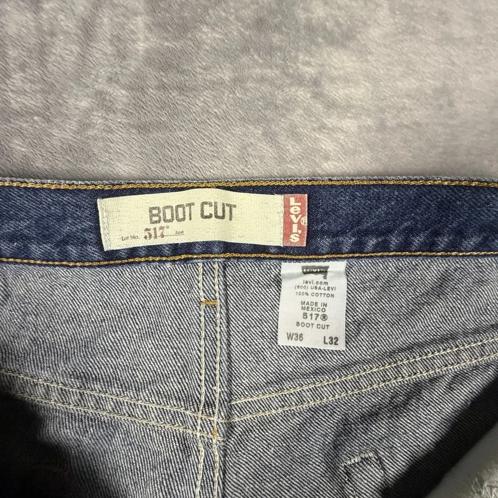 Vintage Levi's 517 Boot Cut Jeans Men's 36x32 Blue Denim Dark Wash Y2K Cowboy